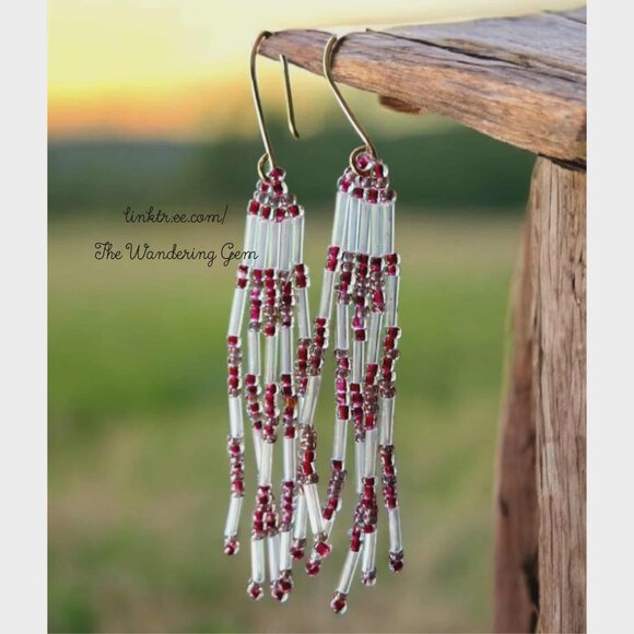 Boho Chic Beaded Fringe Dangle Earrings, Seed Bead Jewelry, 3.5" - Picture 1 of 10